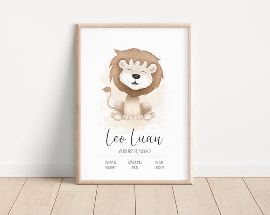 Personalized birth poster "Luan the Lion"