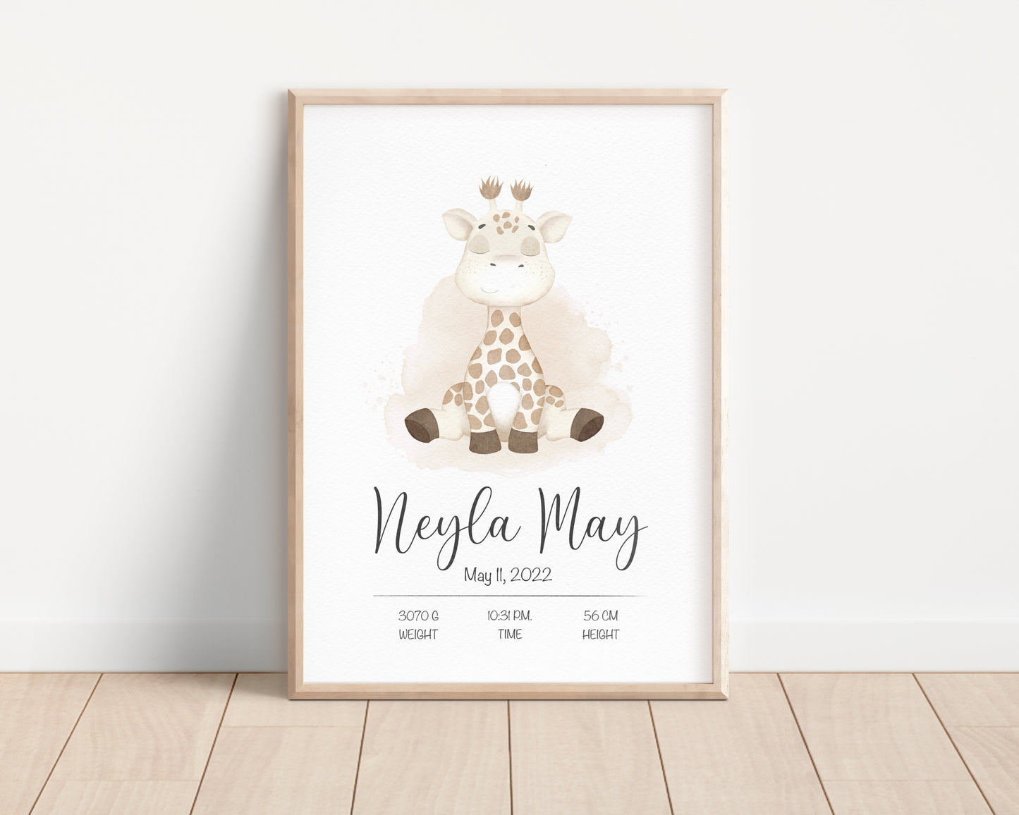 Personalized birth poster “Gemma the Giraffe”
