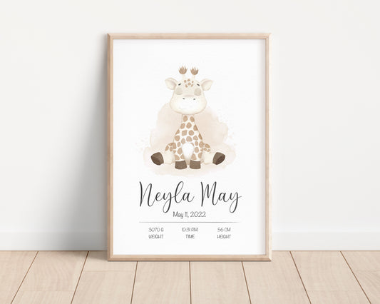 Personalized birth poster “Gemma the Giraffe”