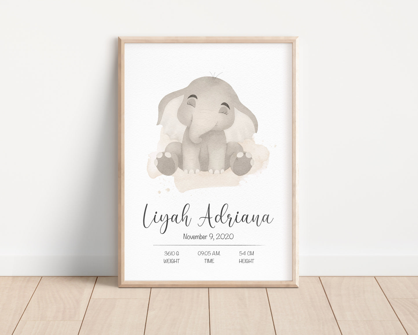 Personalized birth poster "Elani the Elephant"